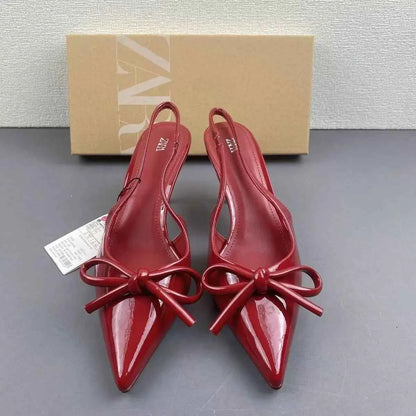 2025 New Butterfly Knot Fashionable Pointed Toe Hollow Back Women's Sandals High Heels Korean Style Spring Autumn Elegant Lad...
