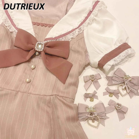Japanese Style Women's Outfits Sailor Collar Plaid Rhinestone Bow Dress Shorts Set Sweet Lolita Mine Series Dress Two-Piece Suit