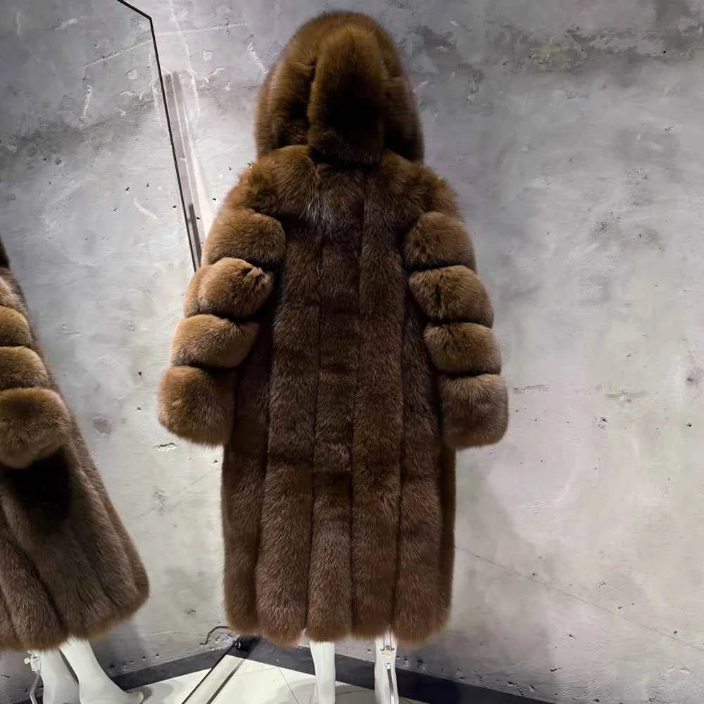 Real Fox Fur Coat for Women, Long Jacket, Warm Cloth, Natural Fur, Ladies, Winter, 22-06