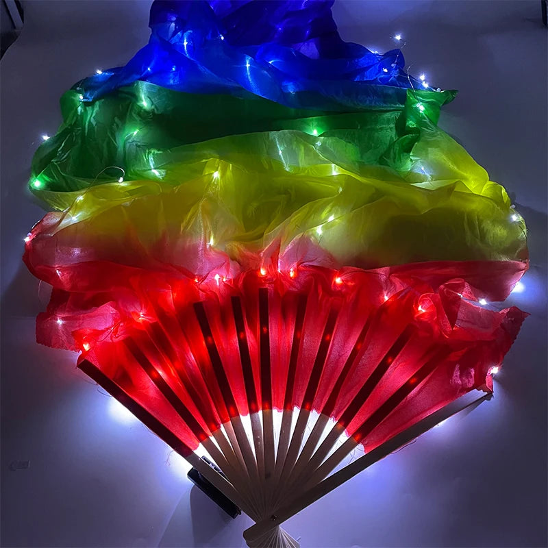 150cm Long Silk Veil Fan With LED Light Bamboo Silk Fan Practice and Stage Performance Dance Costumes Belly Dance Accessories SS69