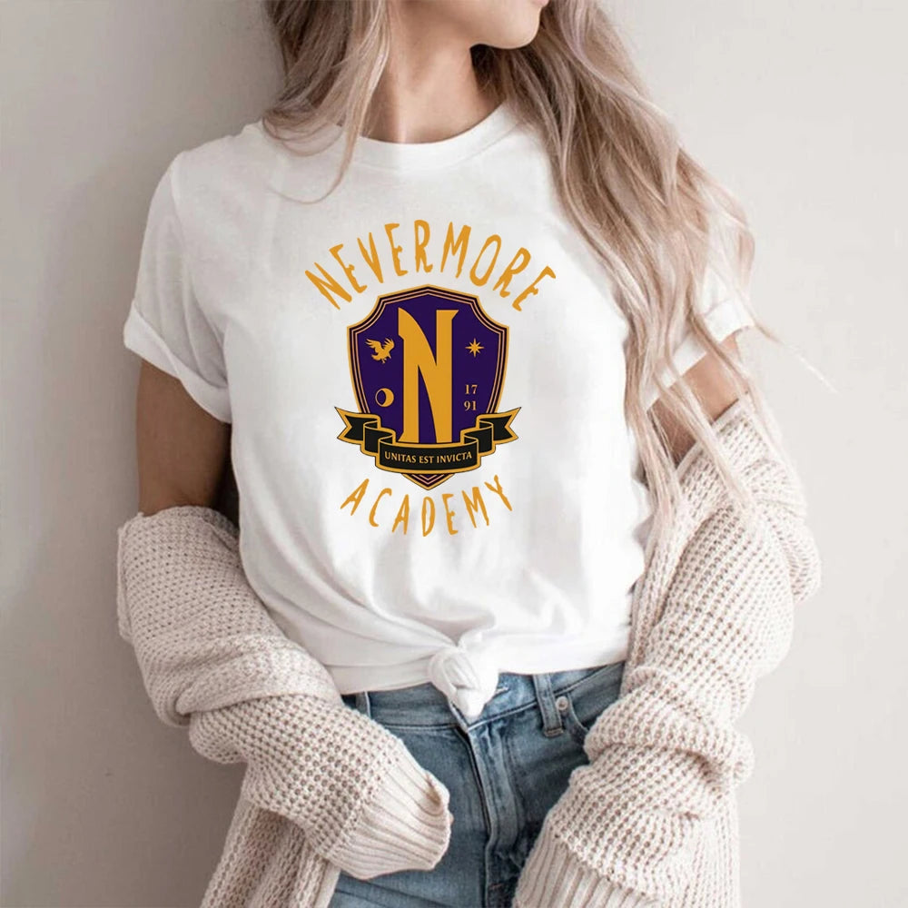 TV Series Addams Wednesday Family T-shirt Nevermore Academy Shirt Wednesday Addams Jenna Ortega Shirt Cool Goth Short Sleeve Tee SS69