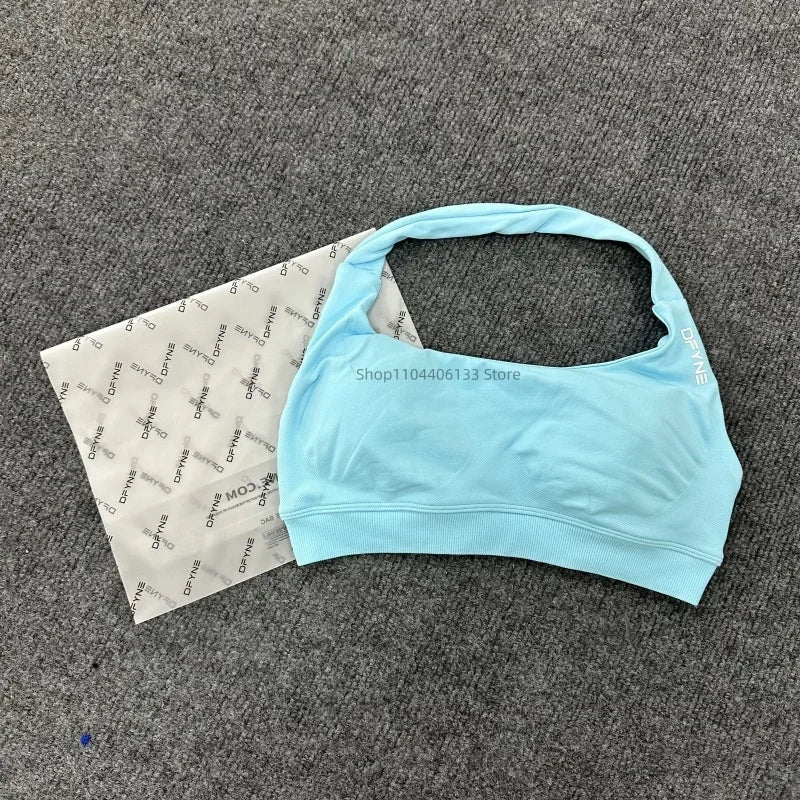 Dfyne Impact Sports Bra Women Seamless Halter Neck Strap Bras with Logo Padded Open Back Yoga Bra Medium Support Gym Crop Top SS69 21.69 DF6-6007 / M