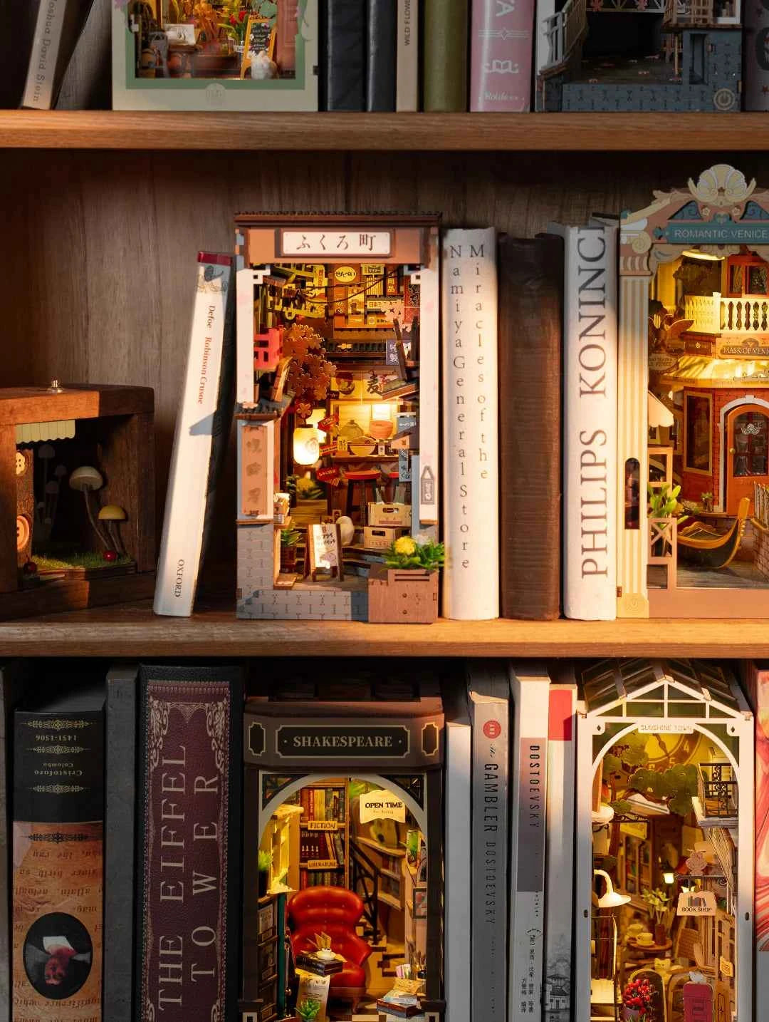 Robotime Rolife Sakura Wine Alley Japanese Style Design Book Nooks Kit for Family Home Bookshelf Decoration 3D DIY Wooden Puzzle