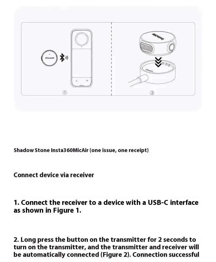 Insta360 X5 Mic Air Transmitter 48khz High-Quality Noise Reduction Compatibility Flow 2 Pro Custom  Recording Upport One-Click