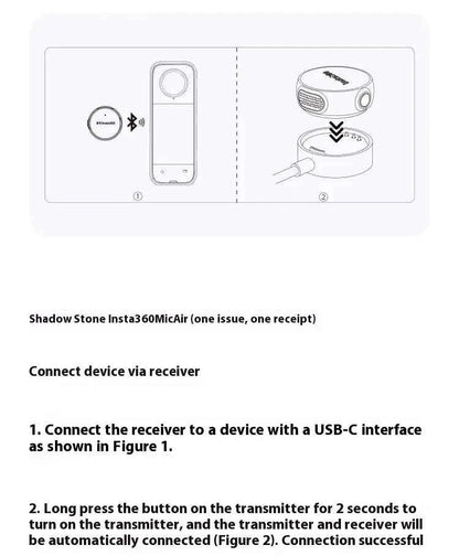 Insta360 X5 Mic Air Transmitter 48khz High-Quality Noise Reduction Compatibility Flow 2 Pro Custom  Recording Upport One-Click