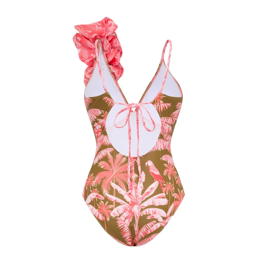 2023 New Arrival Push Up Women Bikini Set Floral Printed Ruffle Bikinis Strappy Bandage Swimwear Brazilian Biquini Bathing Suit SS69