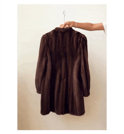 Lautaro Winter Long Brown Thick Warm Soft Faux Mink Fur Coat Women Puff Sleeve Elegant Luxury Chic Fluffy Furry Overcoat 2023