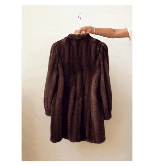 Lautaro Winter Long Brown Thick Warm Soft Faux Mink Fur Coat Women Puff Sleeve Elegant Luxury Chic Fluffy Furry Overcoat 2023