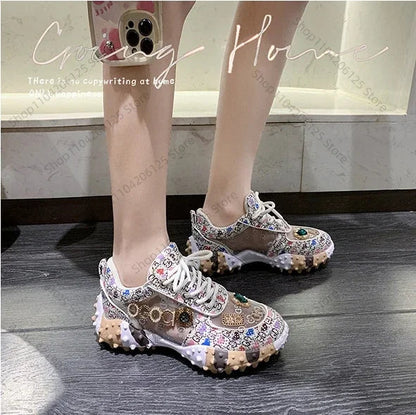 Women's Casual Sneakers Fashion Luxury Rhinestone Ladies Shoes 2024 New Outdoor Platform Female Sports Shoes Vulcanized Shoes SS69
