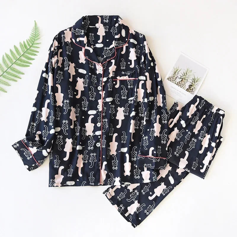 Spring / Summer New 100% viscose long-sleeved trousers pajamas SS69 31.69 Princess Cat / L / CHINA