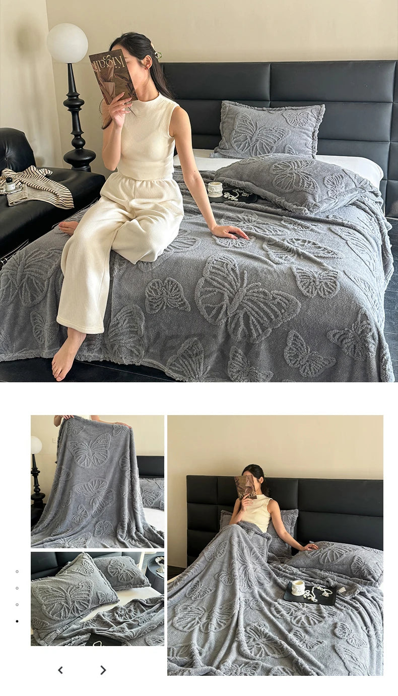 Coral Fleece Blanket with 3D Butterfly Pattern - Soft & Warm