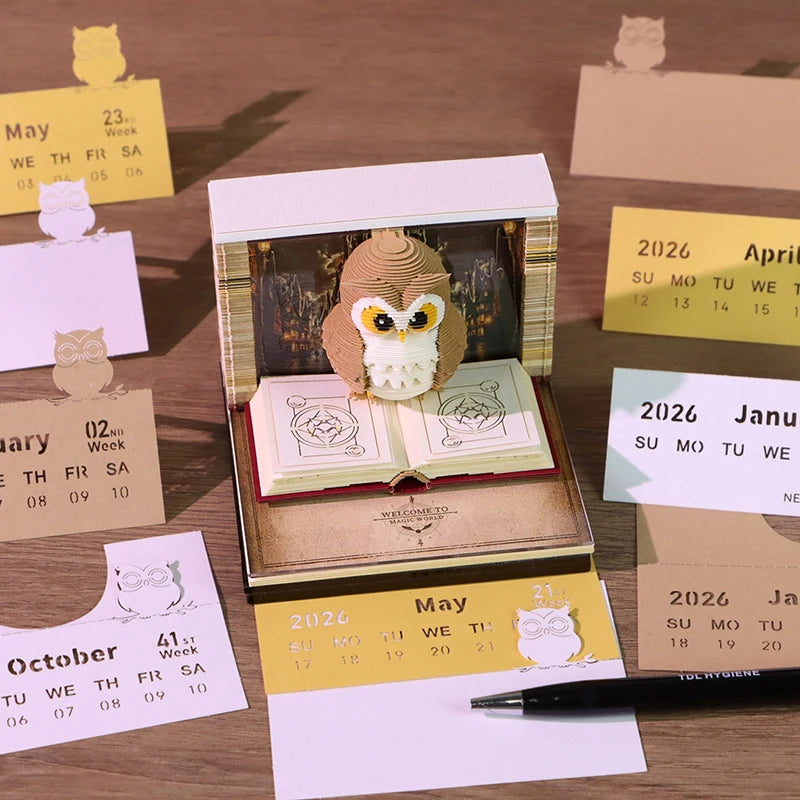ANENG 2026 3D Desk Calendar Time Piece with LED Light Paper Carving Memo Pad