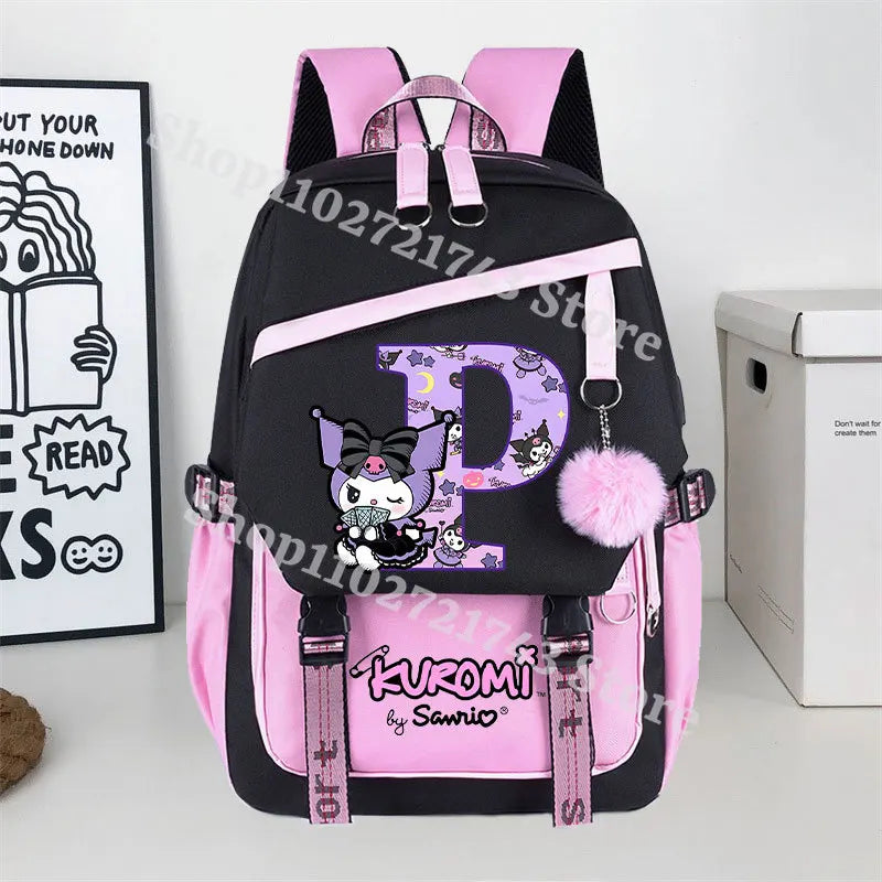 Sanrio Kuromi Large Capacity Backpack for Students Cartoon Letter A-Z Printed Schoolbag Fashion Book Stationery Storage Bag Gift SS69 24.69 KRM 952-KT 1063