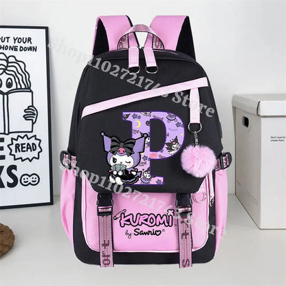 Sanrio Kuromi Large Capacity Backpack for Students Cartoon Letter A-Z Printed Schoolbag Fashion Book Stationery Storage Bag Gift SS69 24.69 KRM 952-KT 1063