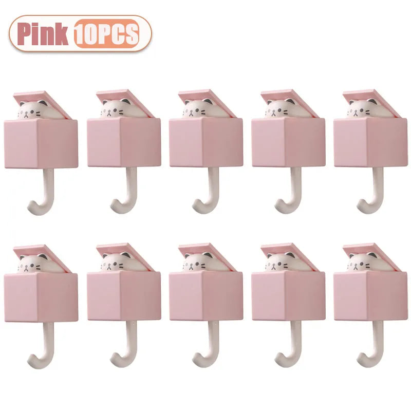 Self-Adhesive Cat Wall Hooks, Cute Animal Decorative Hanger