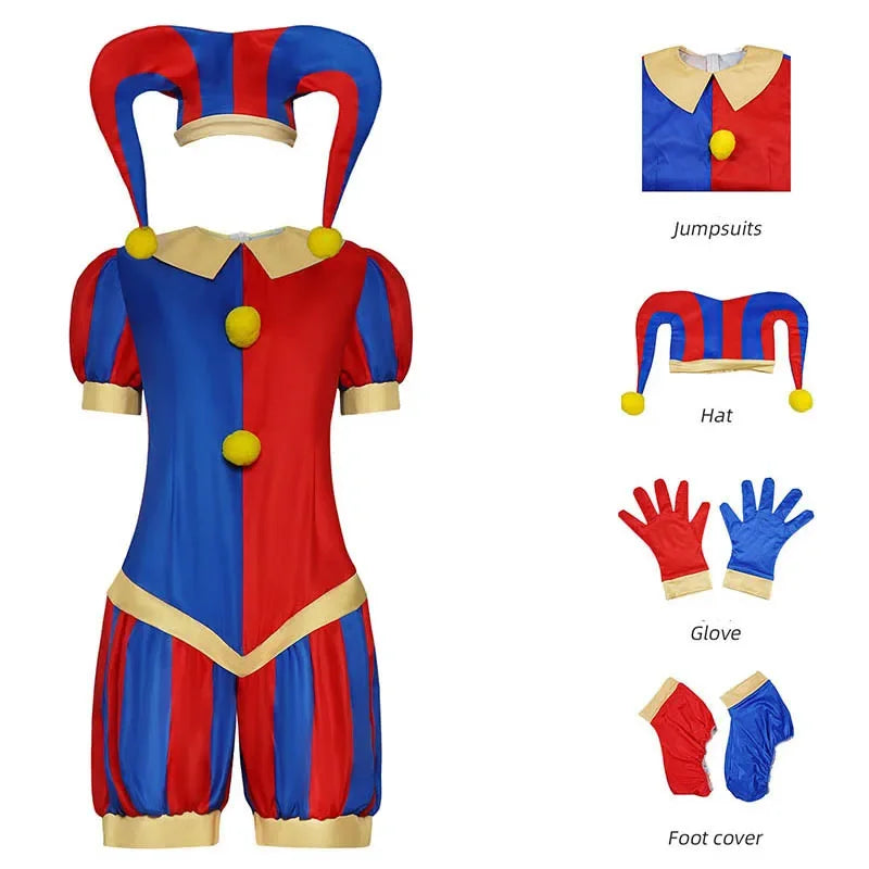 HOMCHEE TRENDS Pomni Cosplay Costume Set with Hat Gloves and Jumpsuit
