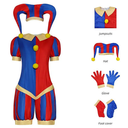 HOMCHEE TRENDS Pomni Cosplay Costume Set with Hat Gloves and Jumpsuit