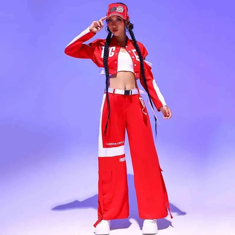 Drag Queen DJ Clothing Stage Wear Nightclub Gogo Dance Costume Women Kpop Jazz Dance Performance Clothes Red Hip Hop Suit