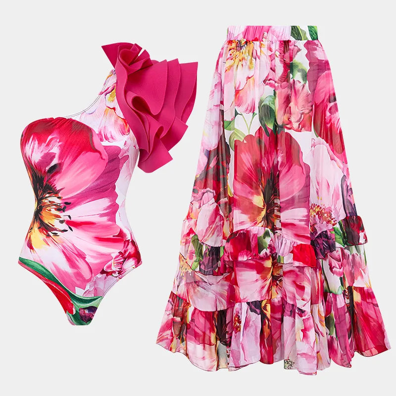 2023 New Arrival Push Up Women Bikini Set Floral Printed Ruffle Bikinis Strappy Bandage Swimwear Brazilian Biquini Bathing Suit SS69