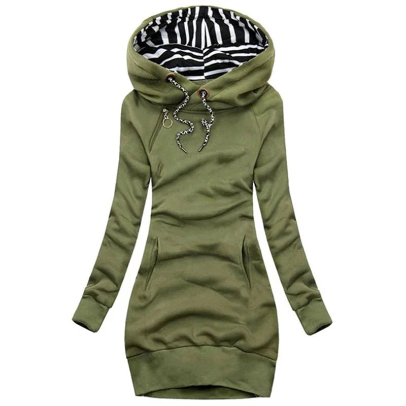 Hoodie Dress Casual Solid Colour Long Sleeve Drawstring Hoodie Dress Slim Hooded Pullover Sweatshirt Dress SS69 17.69 green / S