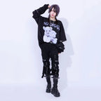 Harajuku Printed Black Zipper Hoodie