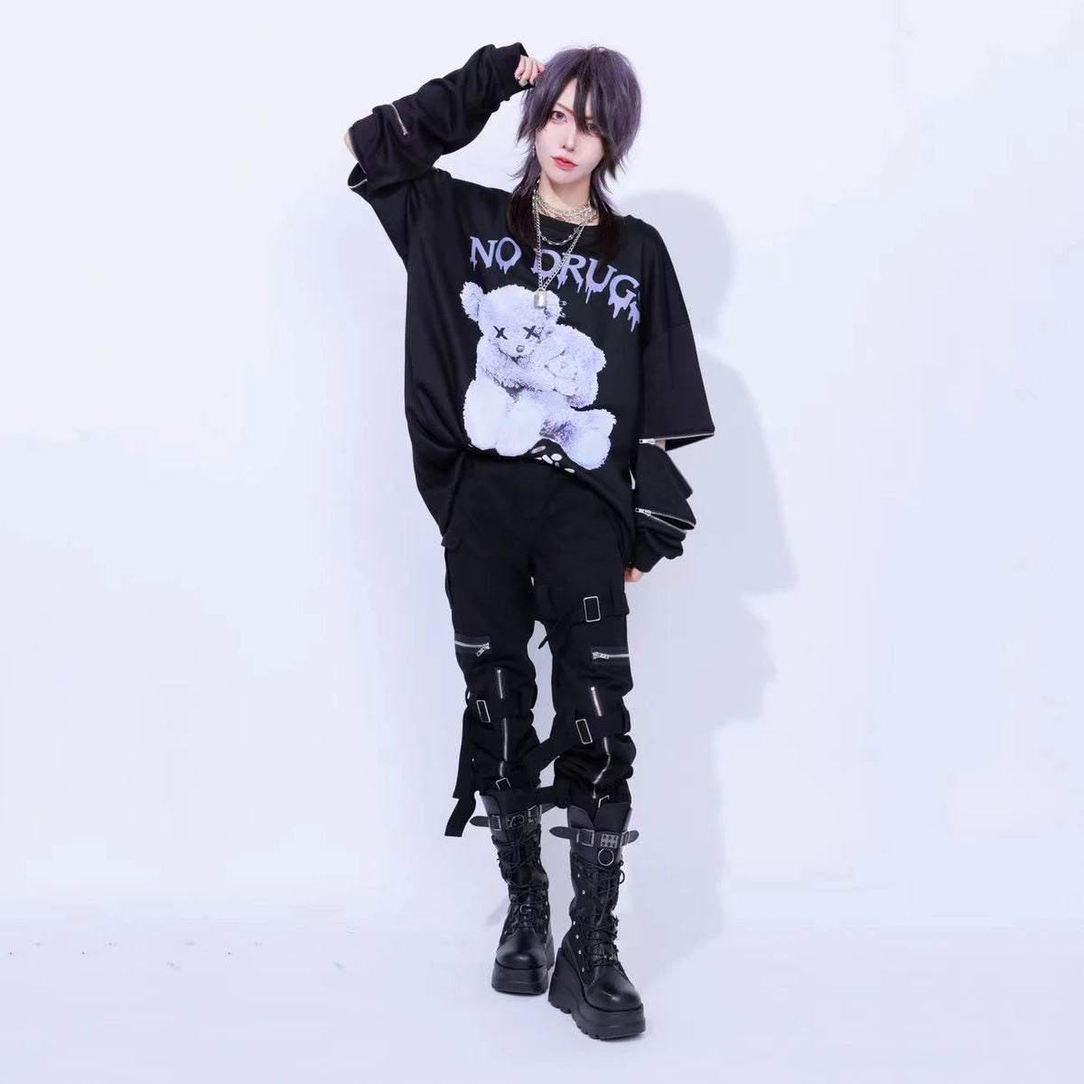 Harajuku Printed Black Zipper Hoodie