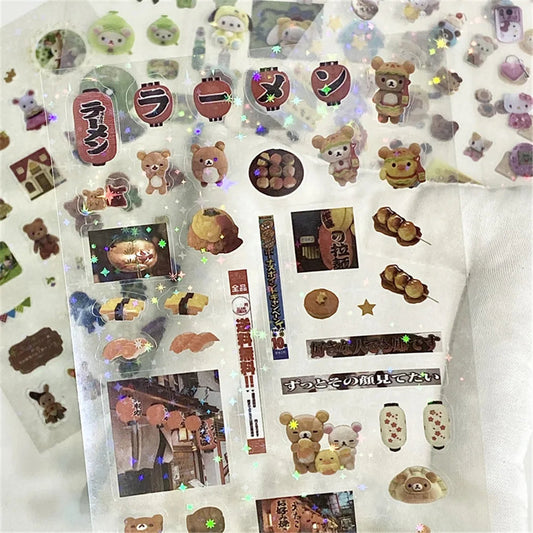 12pcs/10pcs Kawaii Glitter Stickers Transparent Journal Stickers PET Scrapbooking Cut Film Toploader Scrapbooking Deco Home SS69