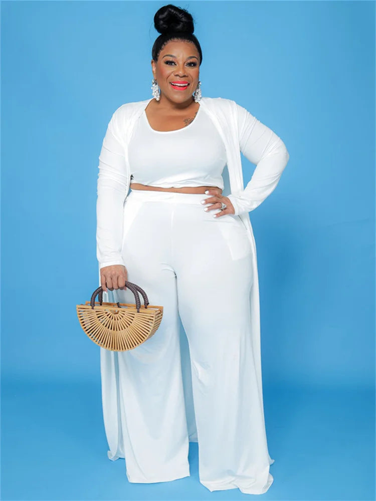 Plus Size 3 Piece Outfits Tracksuit Women Coat Vsest Pants Sets Long Sleeve Fall Fashion Steetwear 2022 Wholesale Dropshipping SS69 35.69 WHITE / 5XL