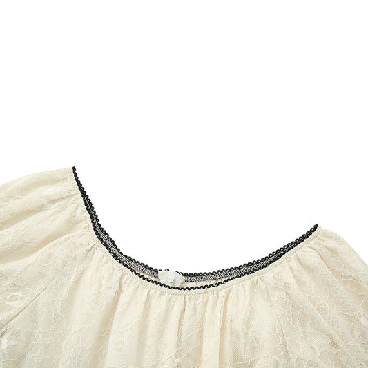 Xingqing 2024 Sweet Fairy Grunge Lace A Line Dresses Summer Women Patchwork Puff Sleeve Kawaii Dress 2000s Aesthetic Outfits SS69