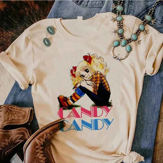 90s Kawaii Candy Candy Anime Summer Top Tshirt Femen Print T Shirt Grunge Anime Manga T Shirt Top Tees Graphic Aesthetic