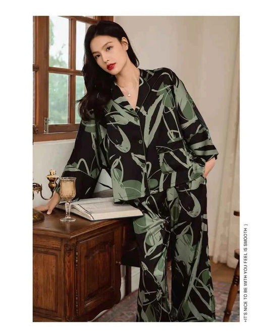 Premium Women's Ice Silk Pajama Set Lightweight Long Sleeve Loungewear Fashionable Silk Design Luxurious Comfort for Homewear