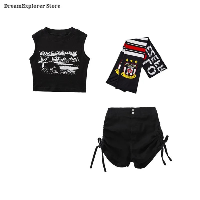 Girls K-Pop Street Dance Crop Top & Hot Pants Set