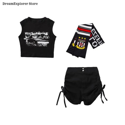 Hip Hop Girls Fashion Crop Top Street Dance Shorts Kids K-pop Streetwear Hot Pants Costume Children Jazz Girl Group Clothes Sets