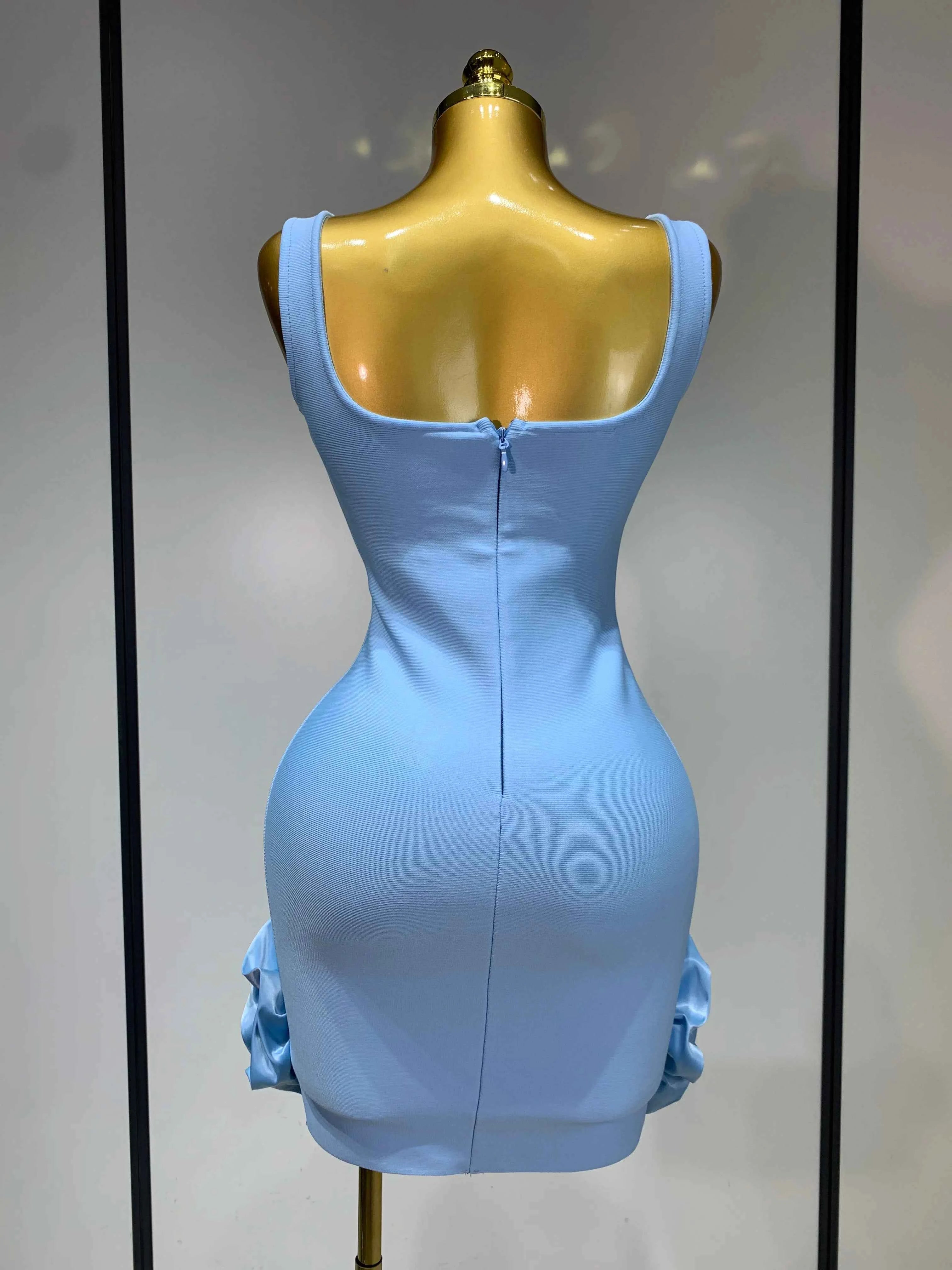 Women Sexy Square Collar Sparkly Rhinestone Bodycon Mini Bandage Dress Celebrate Evening Party Elegant Luxury Birthday Dress