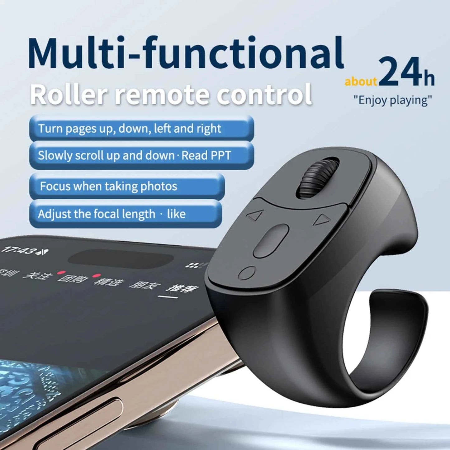 Bluetooth-Compatible 5.3 Fingertip Ring Remote Control Finger Ring Mouse Scrolling Ring Wireless Camera Shutter Selfie Button