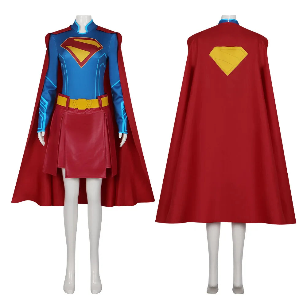 Super Girl cosplay costume, Tomorrow's Girl cosplay costume, Halloween stage performance, complete set of costumes with cloak