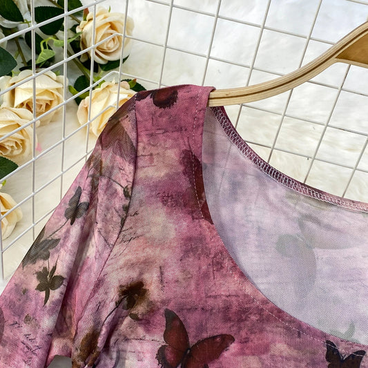 Women Chic vintage butterfly  sweet Sexy fairycore Wrap Beach French Fashion Vestidos Summer  Elastic Slim mermaid dress SS69