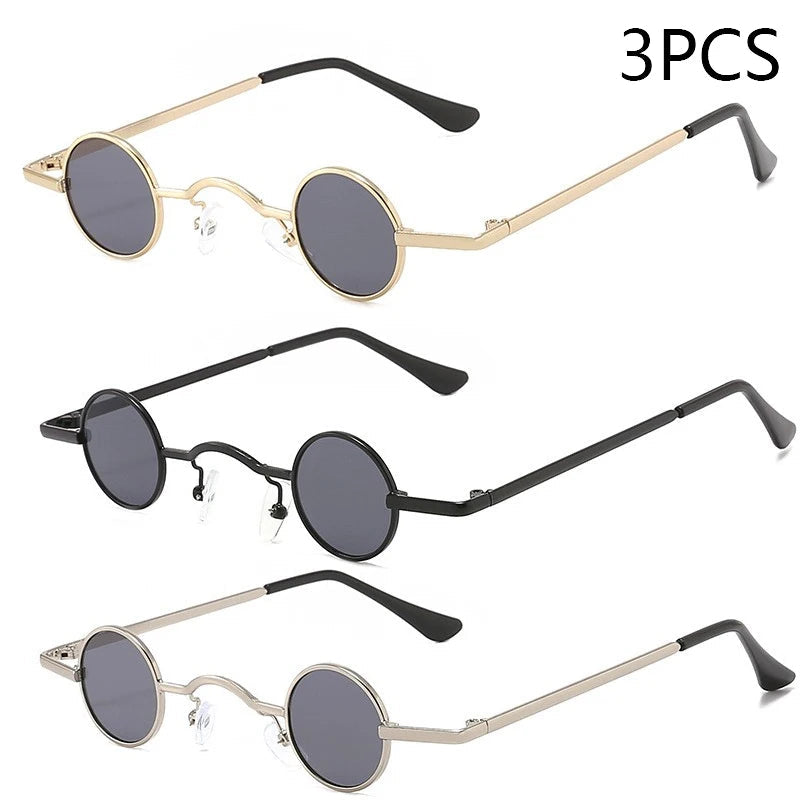 Vintage Rock Punk Man Sunglasses Classic Small Round Sunglasses Women Wide Bridge Metal Frame Black Lens Driving Eyewear SS69 10.69 Cyan
