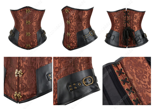 SS69 Women's Jacquard Underbust Corset Belt, Vintage Steampunk Lace-Up Top