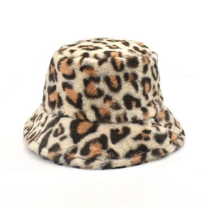 Winter Bucket Hat Women's Fashion Leopard Panama Warm Hats Female Vintage Faux Fur Fisherman Cap Hats For Women Dropshipping