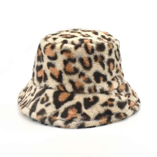 Winter Bucket Hat Women's Fashion Leopard Panama Warm Hats Female Vintage Faux Fur Fisherman Cap Hats For Women Dropshipping