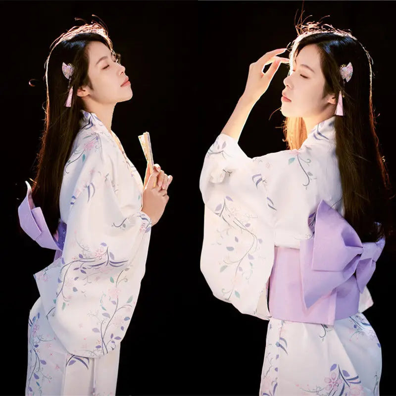Fashion National Trends Women Sexy Kimono Yukata Dress With Obi Novelty Evening Dress Japanese Cosplay Costume Floral One Size