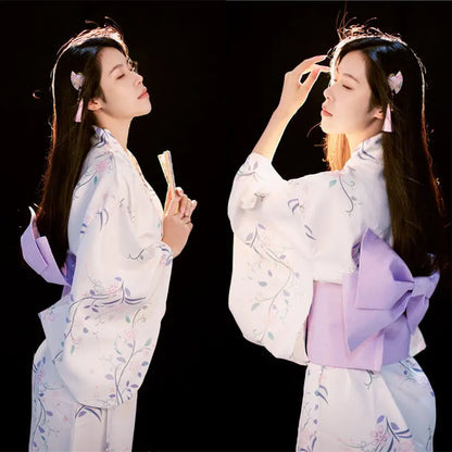 Fashion National Trends Women Sexy Kimono Yukata Dress With Obi Novelty Evening Dress Japanese Cosplay Costume Floral One Size