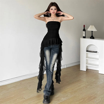 Nibber 2026 Spring New Solid Color Sweet Gentle Cute All-match High Street Travel Sexy Cool Women Chest Wrap ruched Tassel Vest