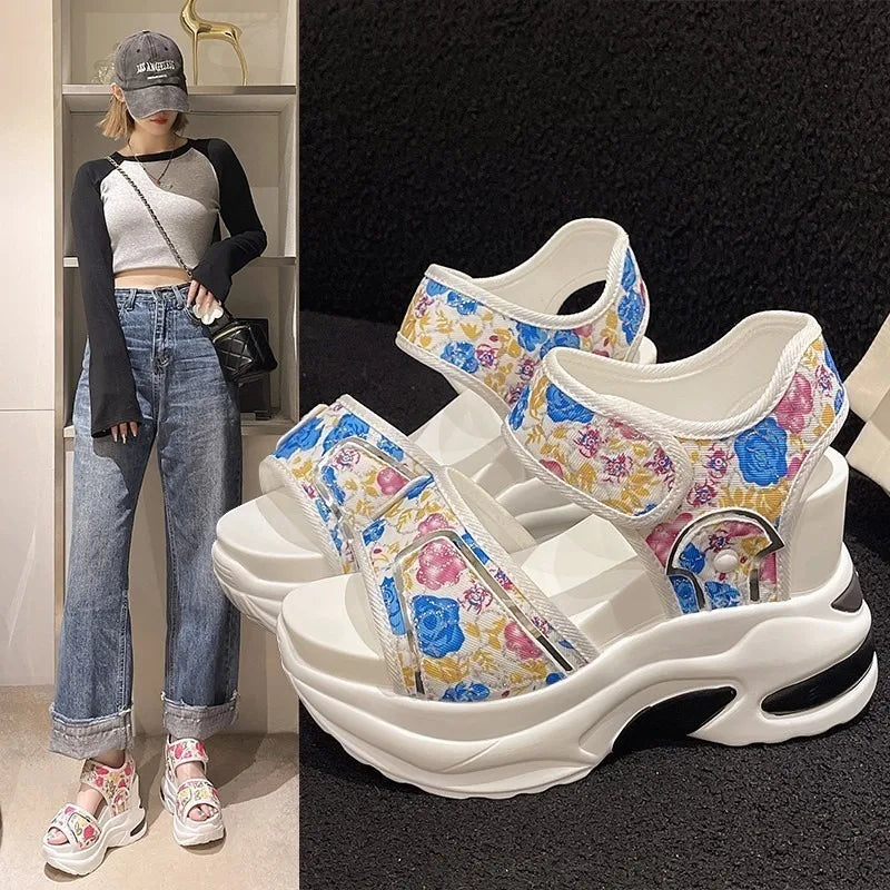 Platform Sandals Female 2024 Summer Fashion Peep-toe Shoes Character With High Heel Muffin Daddy Leisure Sports Sandals Female SS69