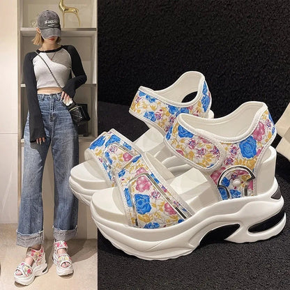 Platform Sandals Female 2024 Summer Fashion Peep-toe Shoes Character With High Heel Muffin Daddy Leisure Sports Sandals Female SS69