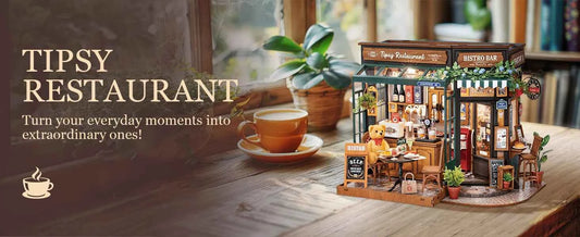 Robotime Rolife DIY Miniature House Kit Tipsy Restaurant Desk Bookshelf Decoration for Adults Gift Idea For Girls Boys Kids