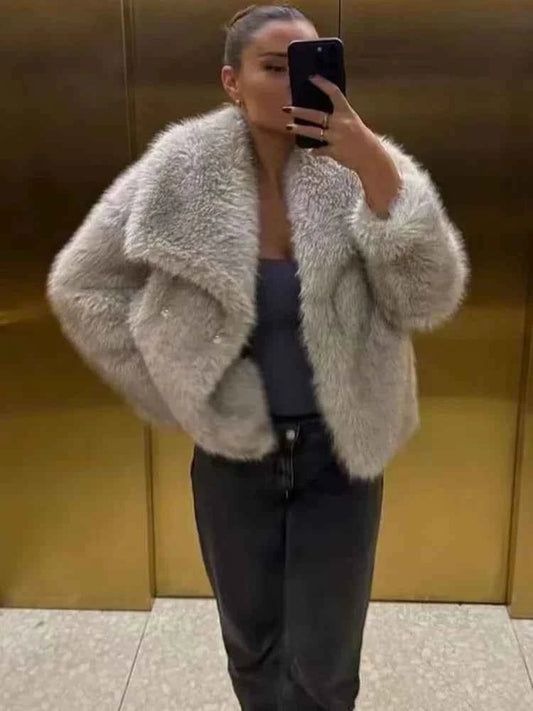 MUJER Faux Fur Coat Plush Fluffy Women's Jacket 2025 Woman Autumn Winter New in Outerwears White Red Gray Black Blends Coats