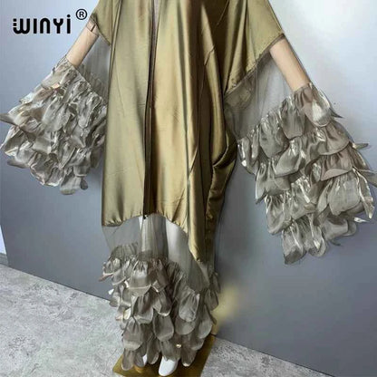 WINYI Catwalk sexy Kimono Women elegant coat Long Sleeve Cardigan abaya dubai luxury beachwear Cover Up dress holiday Caftan