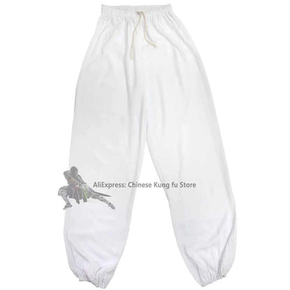 Kids Adults Cotton Kung fu Tai chi Pants Martial arts Wing Chun Black and White Wushu Trousers